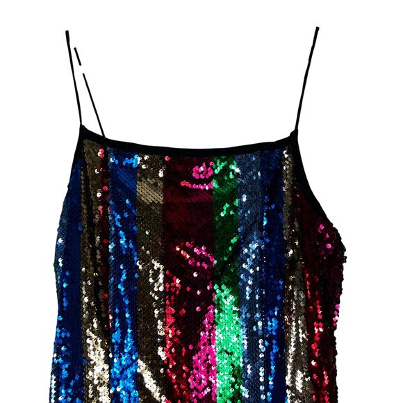 Forever 21 Mini Dress Womens L Multicolor Rainbow Sequin Disco Rave Y2K Birthday - Picture 3 of 6